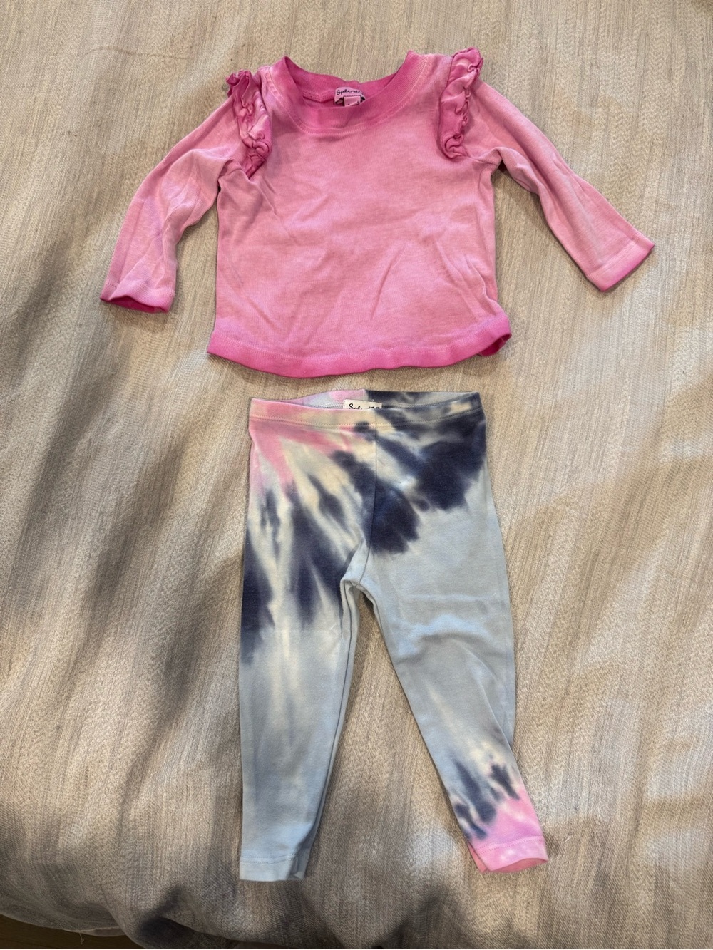 Splendid Baby Pink Ruffle Long Sleeve Top + Tie-Dye Leggings Set